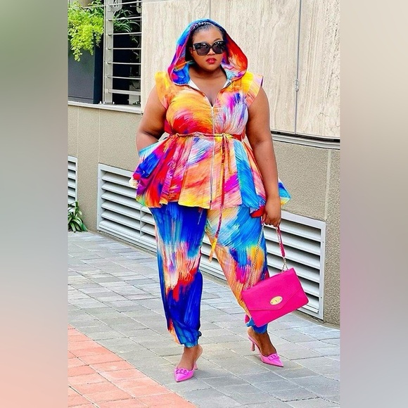 Passion of Essence Pants - Colorful Women's Sexy Print Hoodie Two-Piece Set